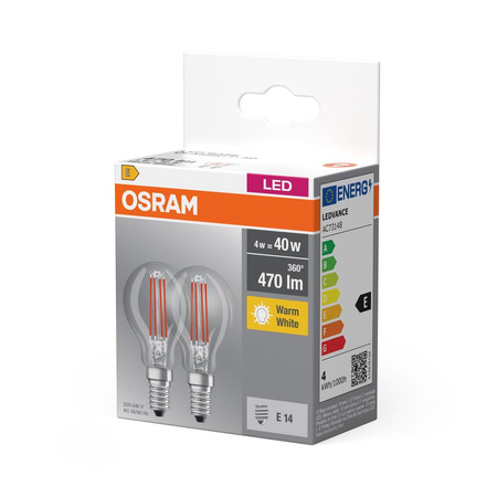 2x LED žárovka E14 P45 4W = 40W 470lm 2700K Teplá bílá Filament OSRAM Base