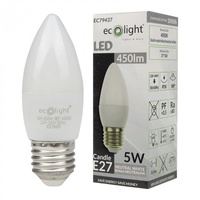 LED žárovka svíčka B37 E27 5W 450lm 4000K neutrální bílá Ecolight
