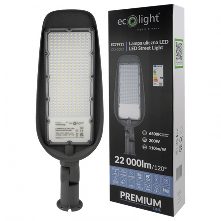 LED pouliční osvětlení 200W 22000lm 6500K studené IP65 110lm/W PREMIUM Ecolight