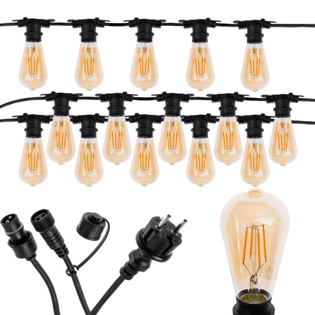 Zahradní venkovní osvětlení Girland Chain 15m 15xE27 LED 4W EDISON