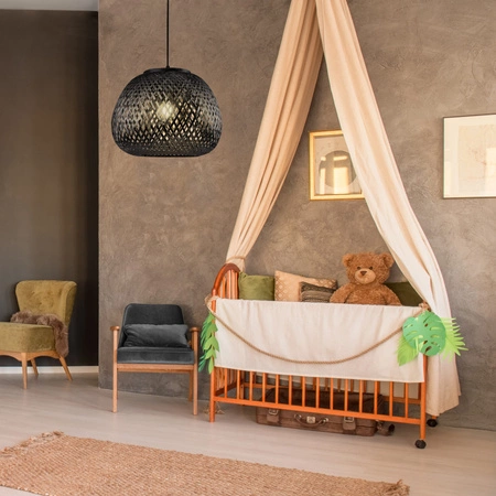 Stropní závěsné svítidlo E27 Black BAMBOO NATURAL Sanico Goldlux