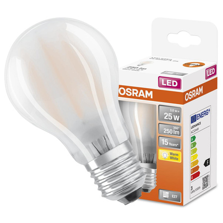 LED žárovka E27 A60 3W = 25W 250lm 2700K Teplá bílá 300° vlákno OSRAM STAR