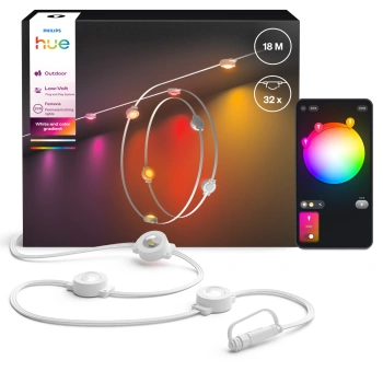 Venkovní zahradní girlanda 18 m IP65 32LED RGB SMART Smart Bluetooth ZigBee Bílá a barevná Ambiance Festavia Philips HUE