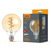 LED žárovka E27 G95 4W = 28W 300lm 2200K Teplá bílá jantarové vlákno Stmívatelné 360° VIDEX