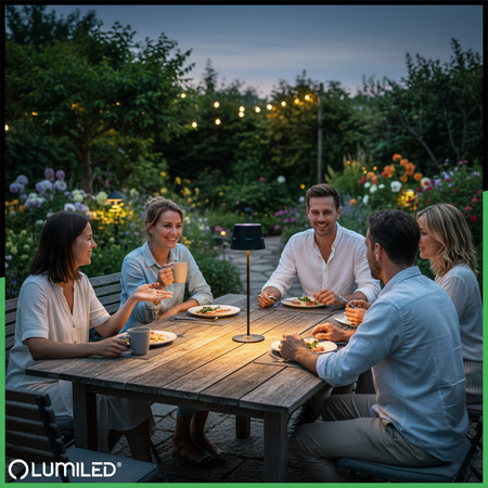 LED zahradní lampa stojící dekorativní noční stolek USB stmívatelný dotykový černý FIORA LUMILED