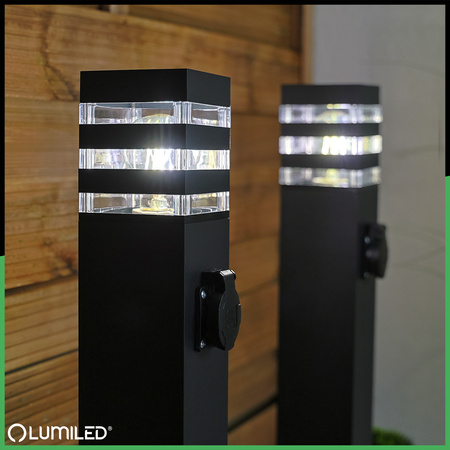 Venkovní zahradní lampa E27, LED se zásuvkou sloupek 60cm TAXUS 2 LUMILED