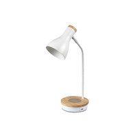 E14 Stmívatelná bílá moderní stolní lampa Mosley Rabalux na nočním stolku