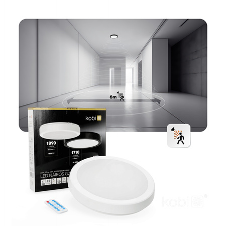 LED stropní svítidlo do koupelny Povrchová montáž 18W 1890lm 4000K 120° s pohybovým a soumrakovým senzorem Bílá IP65 Nairos Kobi