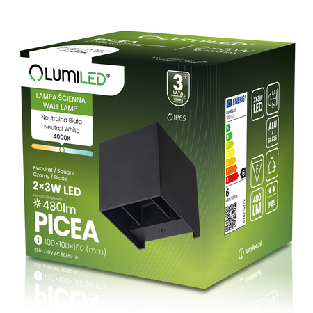 Zahradní nástěnná lampa 2x 3W, nastavitelné nahoru a dolů 4000K Černá PICEA LUMILED