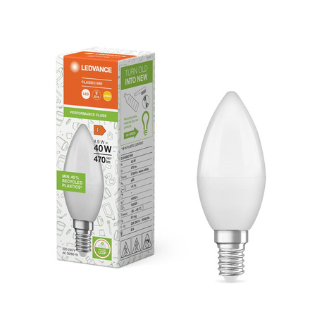 LED žárovka E14 B37 4,9W = 40W 470lm 2700K teplá bílá 220° Ledvance