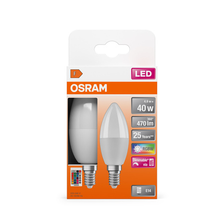 2x LED žárovka B37 Candle E14 4,9W = 40W 470lm 2700K RGBW 200° stmívatelná Pilot Retrofit Filament Osram