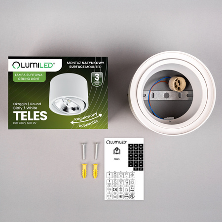 Povrchové Halogenové svítidlo GU10, AR111 SPOT TUBA 100mm Nastavitelná Kulatá Bílá TELES LUMILED