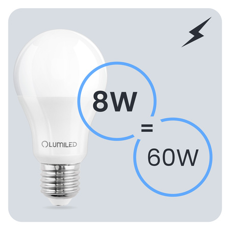 6x LED žárovka E27 A60 8W = 60W 880lm 4000K Neutral 260° LUMILED
