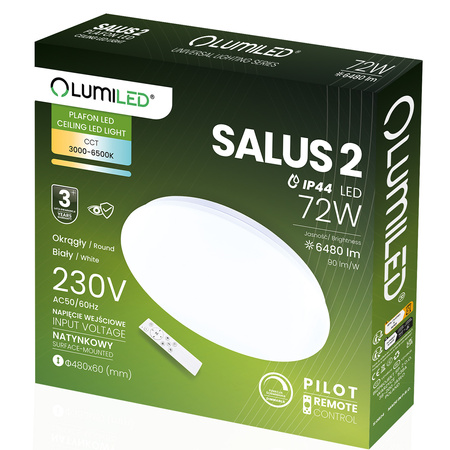 Plafond LED světlo pro povrchovou montáž SALUS2 72W IP44 CCT White Round 50cm + LUMILED PILOT