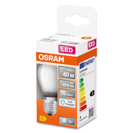 LED žárovka E27 P45 4W = 40W 470lm 6500K Studená bílá 300° vlákno OSRAM STAR