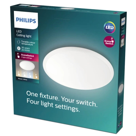 Plafond LED lampa pro povrchovou montáž WAWEL 20W CCT stmívatelná 38cm bílá kulatá PHILIPS