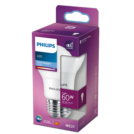 LED žárovka E27 A60 7.5W = 60W 806lm 6500K Studená bílá PHILIPS