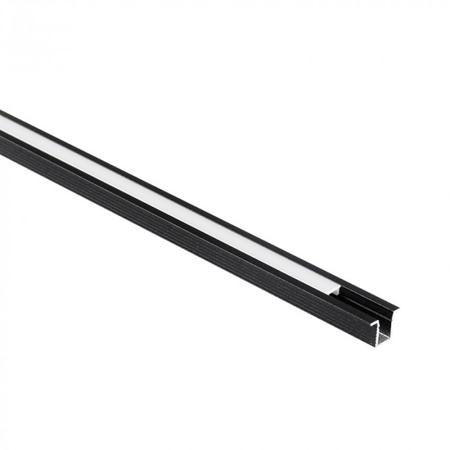 Zapuštěný hliníkový LED profil pod omítku černý 1m se stínítkem z mléčného skla pro LED pásky + krytky Ecolight PW series