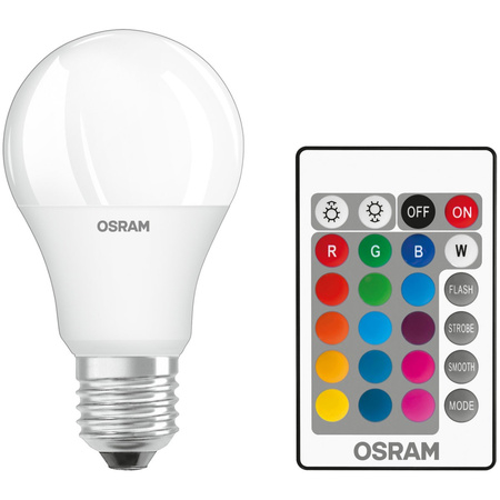2x LED žárovka A60 E27 9W = 60W 806lm RGBW 180° OSRAM Star + dálkový ovladač