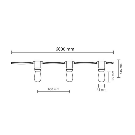 Zahradní světelný řetěz PARTY 6,2 m 10xE27 LED 6W 3000K GOLDLUX (Polux)