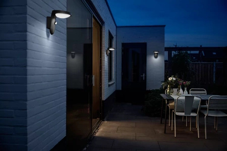 Solární zahradní lampa LED nástěnná lampa TYLA IR 1.2W 4000K IP44 s pohybovým a soumrakovým senzorem antracit PHILIPS