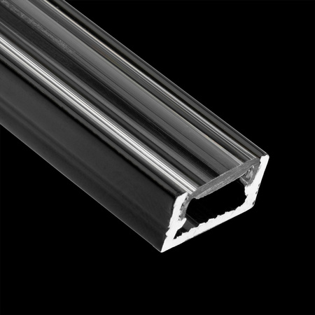 Povrchový Hliníkový Profil pro LED Pásky, Násuvný 2m Černá MINI + Průhledná Krytka LUMILED