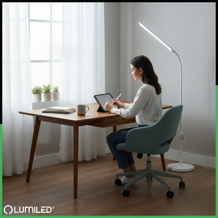 Stmívatelná stojací lampa LED 14W CCT s nastavením výšky LONGA 2 White LUMILED