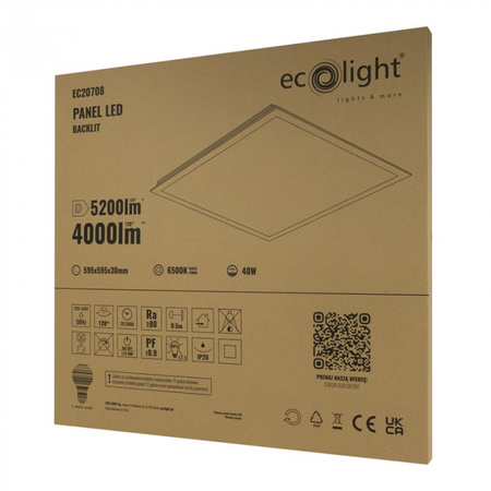 LED panel 60x60 Zapuštěný podhled 40W 5200lm 6500K Studená bílá podsvícený Ecolight