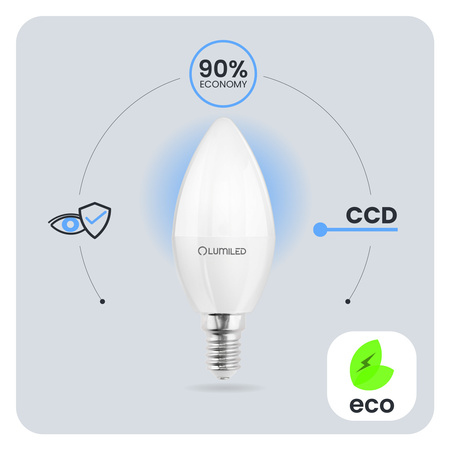 LED E14 CANDLE 10W = 75W 4000K neutrální bílá CCD LUMILED žárovka