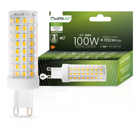 4x Žárovka LED G9, KAPSLE 12W = 100W 1152lm 4000K Neutrální bílá 360° LUMILED