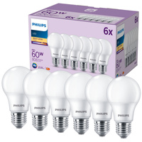 Sada 6x LED žárovky E27 A60 8W = 60W 806lm 2700K Teplá 150° PHILIPS