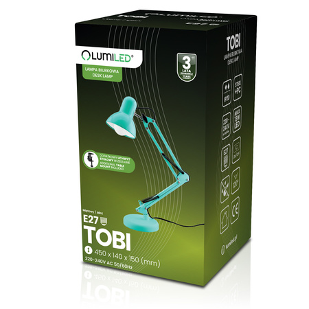 Stolní lampa E27, Mátová + držák na stůl TOBI LUMILED