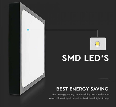 Stropní LED koupelnové panelové svítidlo 24W 2400lm 4000K IP44 30cm čtvercové černé