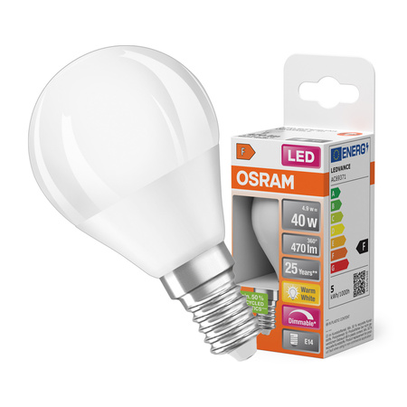 LED žárovka P45 Ball E14 4,9W = 40W 470lm 2700K Warm 200° Dimmable SUPERSTAR Osram