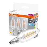 3x LED žárovka E14 B40 4W = 40W 470lm 4000K Neutrální bila 320° OSRAM Base Filament
