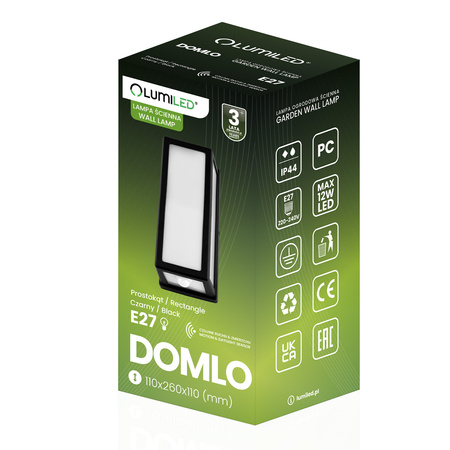Zahradní nástěnná lampa snímač pohybu E27, obdélníková DOMLO LUMILED