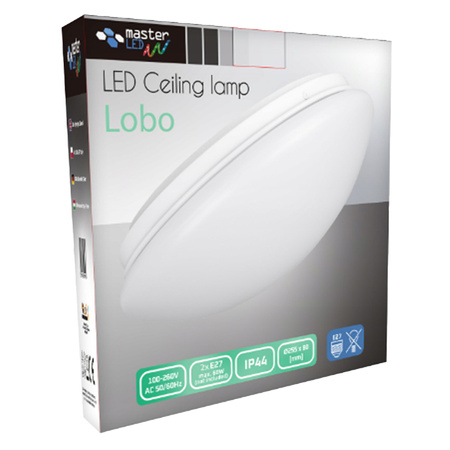 Plafond Stropní svítidlo 2x E27 Koupelna Povrchová montáž IP44 Kulaté bílé LOBO Masterled