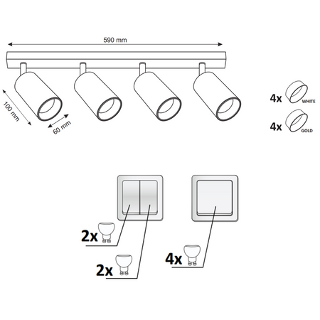Páskové svítidlo Stropní a nástěnné LED svítidlo 4 x GU10 MARIBEL White GOLDLUX (Polux)