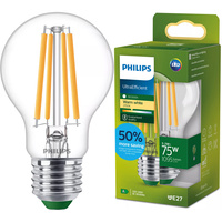 LED žárovka E27 A60 5.2W = 75W 1095lm 2700K Teplá bílá vlákno PHILIPS Ultra Efficient