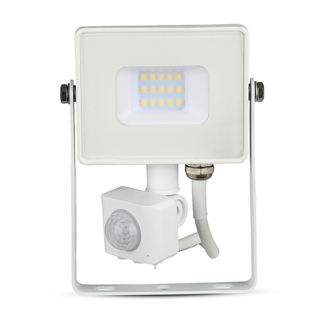 Reflektor LED 10W 800lm 3000K IP65 Bílý s pohybovým senzorem a funkcí CUT-OFF Samsung Chip VT-10-SW V-TAC