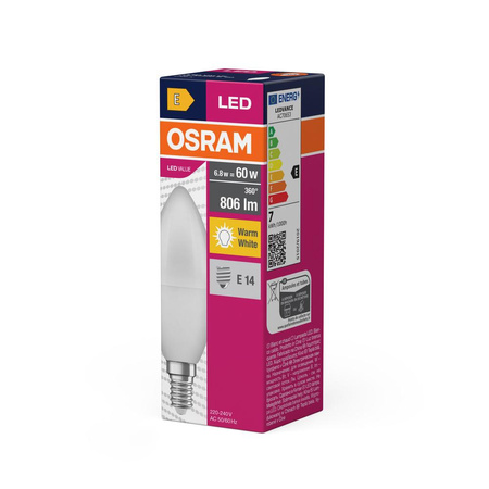 LED žárovka E14 B35 7W = 60W 806lm 2700K Teplá bílá 200° OSRAM Value