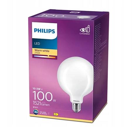 Globe LED Žárovka E27 G120 10.5W = 100W 1521lm 2700K Teplá bílá vlákno Mléčné PHILIPS